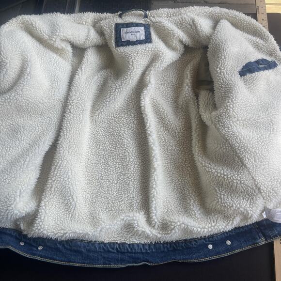 Goodfellow Jacket Mens XL Blue Sherpa Lined Denim Trucker Faux Fur Collar Button - Picture 3 of 10